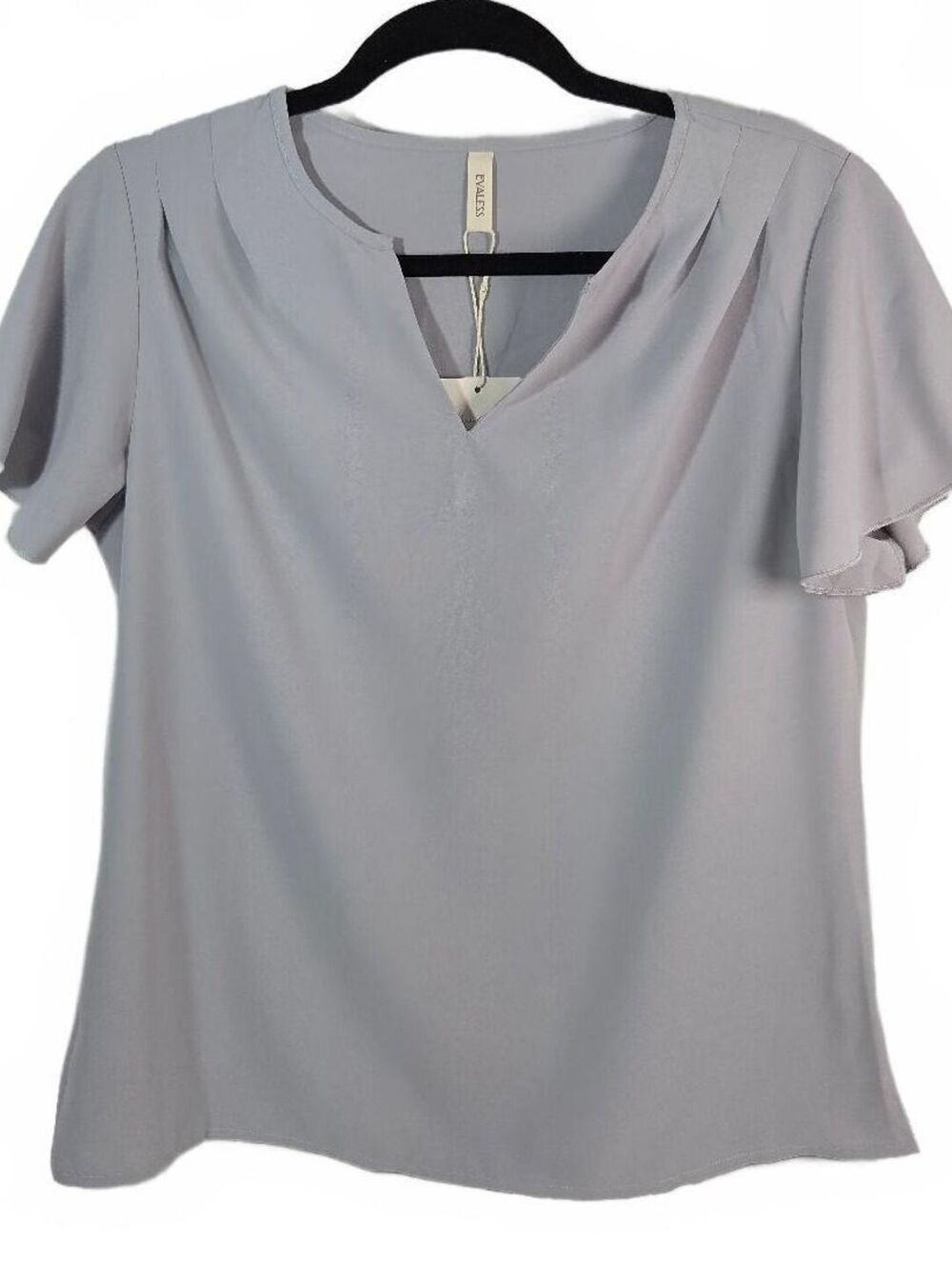 Evaless Light Gray Short Sleeve Blouse Size M